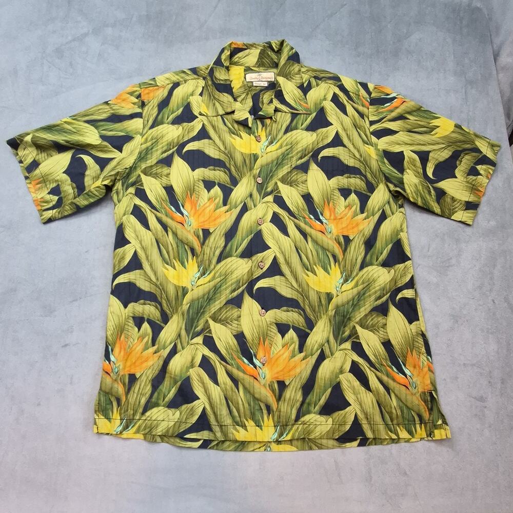 Tommy Bahama Coastal Hawaiian Vintage Fit Green Floral Button Up Shirt Mens XL